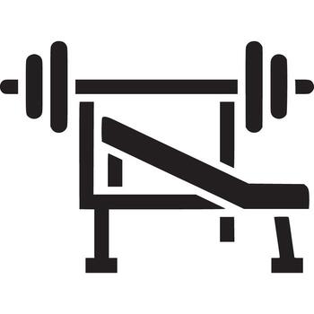 A black and white image of a bench with weights vector
