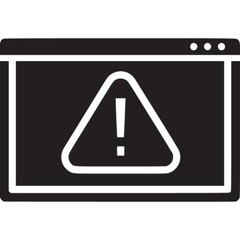 un negro y blanco imagen de un computadora pantalla con un advertencia firmar vector