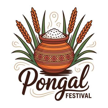 elegante pongal festival saludo con tradicional maceta y guión fuente. vector