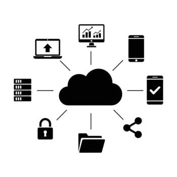 nube informática concepto con conectado dispositivos y servicios aislado en blanco antecedentes vector