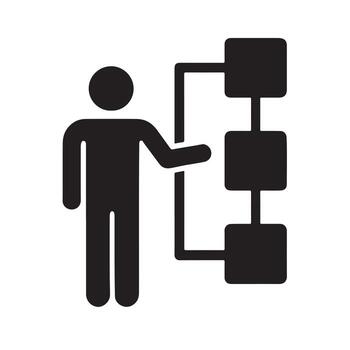 Man icon pointing to process flowchart steps strategy planning business organization. vector
