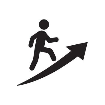 Silhouette of a person ascending an upward trending arrow symbolizing growth and progress. vector