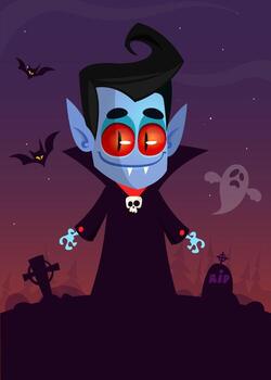 A cartoon vampire standing in front of a graveyard vector
