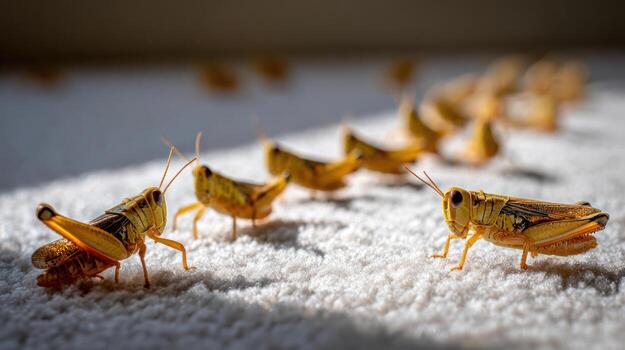 Grasshoppers moving line photo