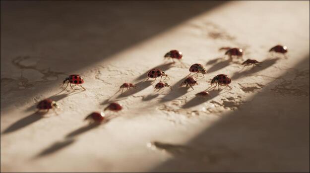 Ladybugs moving in formation photo