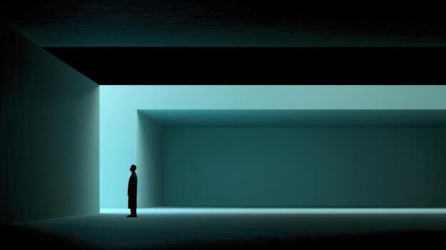 Abstract interior scene with figure photo