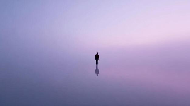 Silhouette figure calm landscape photo