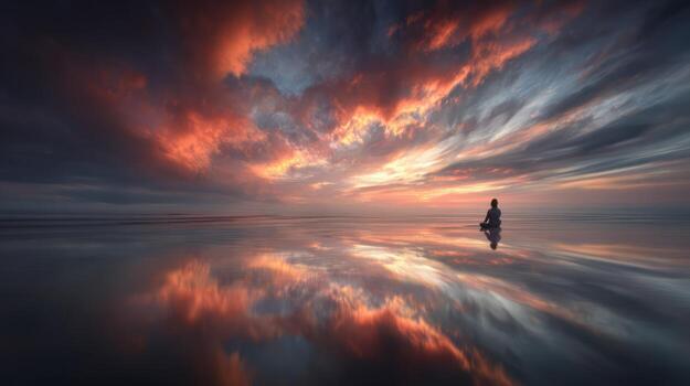Sunset reflection over calm water photo