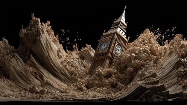 imponente estructura en medio de resumen olas foto