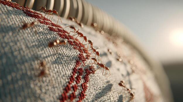 Ants on woven fabric photo