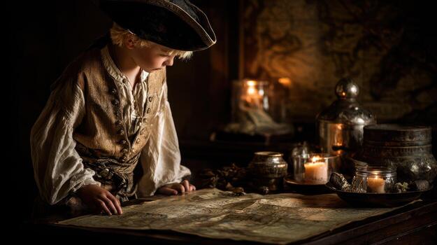 Child pirate map reading photo