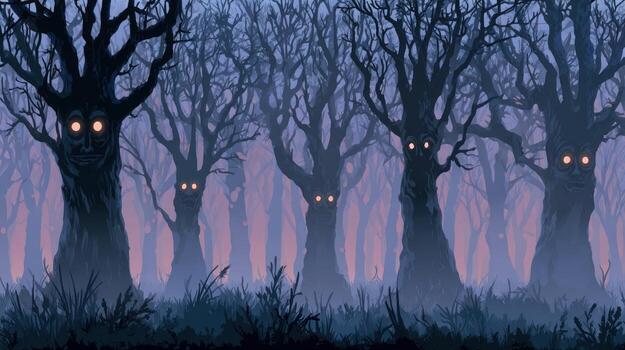 Mysterious forest at dusk photo