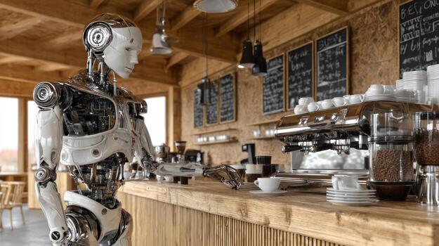 Robot barista preparing coffee photo
