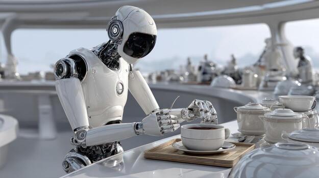 Robot serving coffee photo