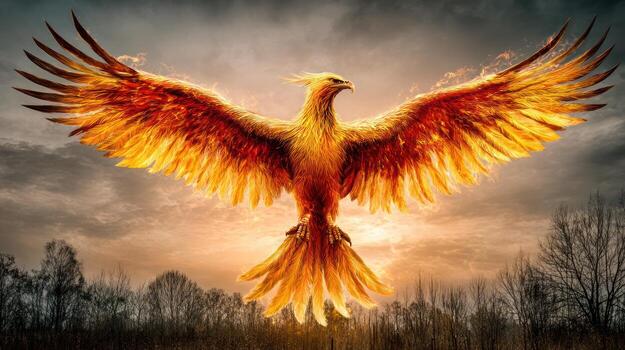 Fiery phoenix soaring photo