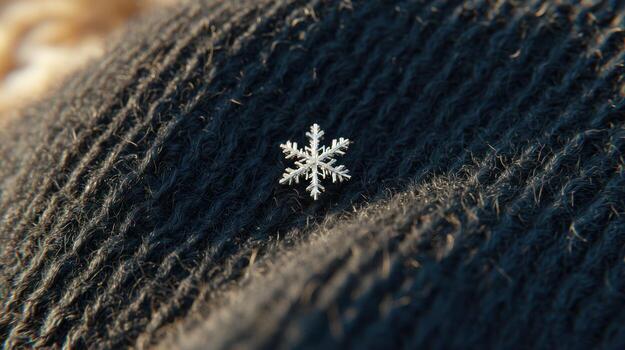 Tiny snowflake on knitted fabric photo