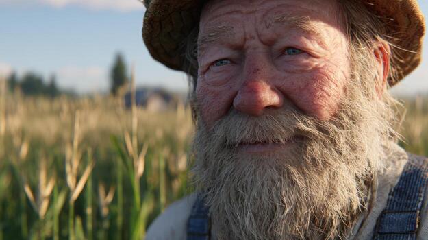 an old man with a hat and beard in a field photo