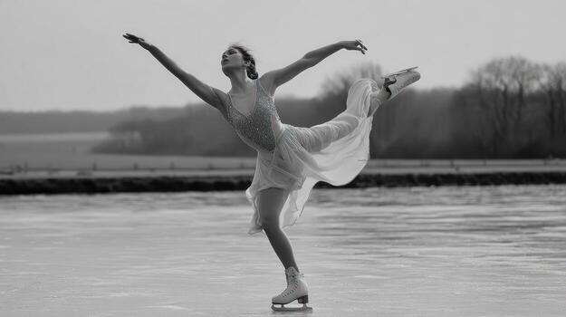 Skater performing graceful ice skating routine photo