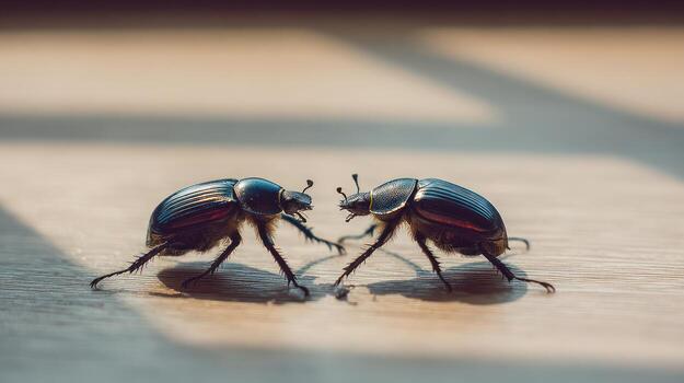 Beetles facing off photo