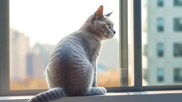 Cat watching outside window photo
