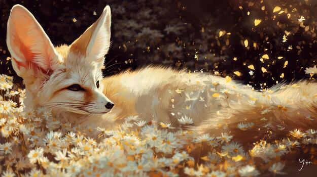 Fennec fox in flowers photo