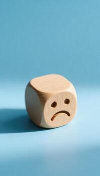 Sad Wooden Block Face Negative Emotion Concept photo
