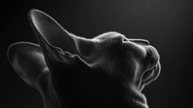 Monochrome silhouette of a feline head with prominent ears against a dark backdrop photo