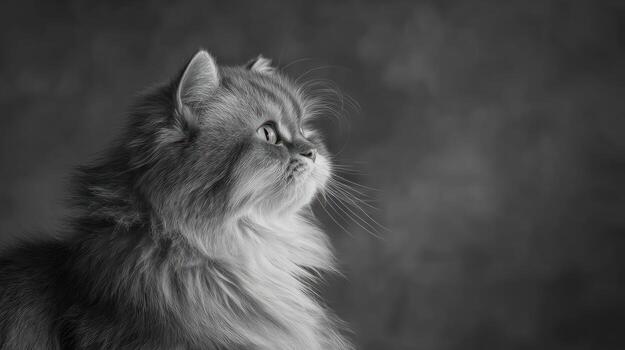 Elegant persian cat portrait in grayscale with focused gaze and textured fur photo
