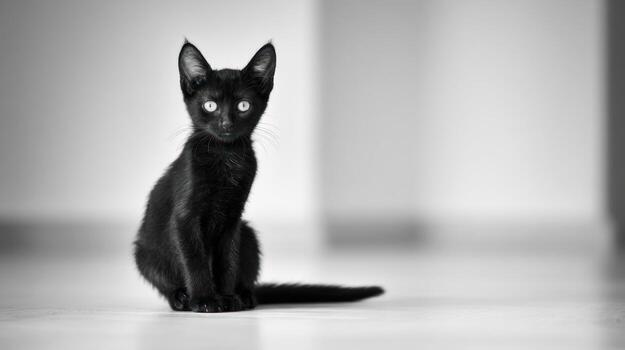 Black cat portrait against a grayscale background studio animal photography photo