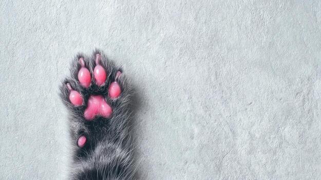 Close up of a cats paw against a white textured surface photo