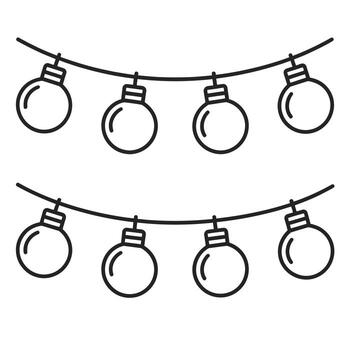 A line drawing of christmas lights hanging on a string vector