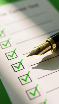 Checklist and Pen Approval, Success, Confirmation, and Agreement photo