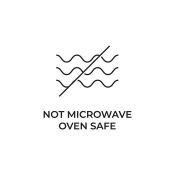 Microwave oven safety symbol indicating an item is not safe for microwave use, with clear text and wavy lines crossed out vector