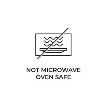 Instructional symbol indicating that a product is not safe for microwave oven use, with clear text and graphical representation vector