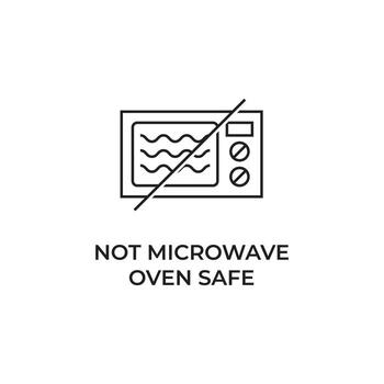 Warning symbol indicating that an item is not safe to be used in a microwave oven. The graphic shows a microwave with a diagonal line through it vector