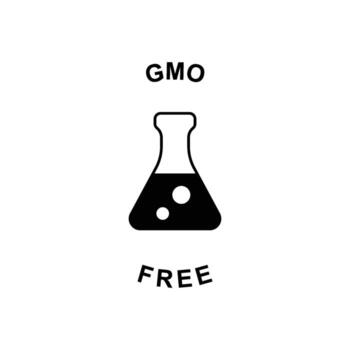 Clear indication that a product is free from genetically modified organisms, represented by a laboratory flask icon vector