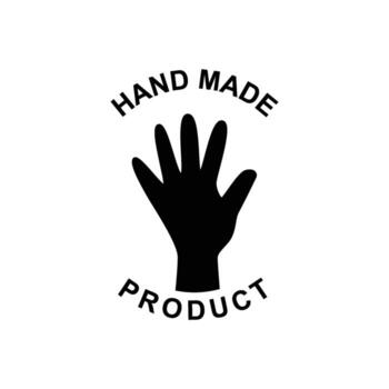 Symbol of a hand with text indicating a product made by hand, representing craftsmanship and authenticity vector