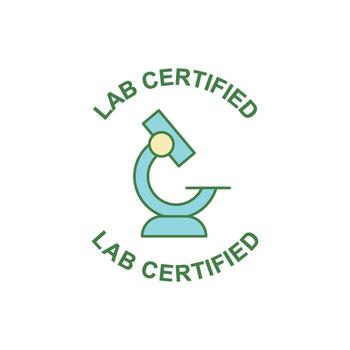 laboratorio certificado sello de calidad garantía presentando un estilizado microscopio icono, significando científico validación y confiar en producto pruebas vector