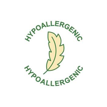 Hypoallergenic symbol with a light yellow feather on a white background, representing a gentle product or material that is unlikely to cause an allergic reaction vector
