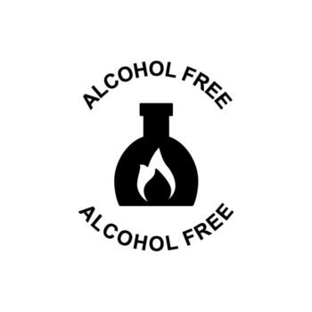 sin alcohol símbolo indicando No alcohólico contenido en un producto, con un fuego dentro un matraz gráfico y rodeando texto vector