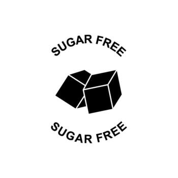 A black and white graphic illustration featuring two sugar cubes and the text 'SUGAR FREE' displayed prominently above and below the cubes, indicating a product is free from added sugars vector