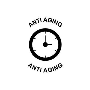 An abstract circular graphic with the words 'ANTI AGING' positioned above and below a clock face, symbolizing the concept of time and anti-aging solutions vector
