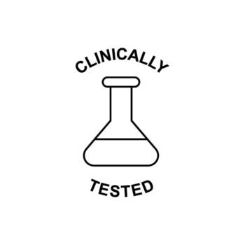 Round stamp with a laboratory flask icon and the words 'Clinically Tested' on a white background, representing scientific verification and product safety vector
