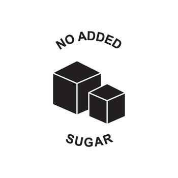 Illustration of two sugar cubes with the text 'NO ADDED SUGAR' above and below, representing a healthy lifestyle choice and a diet free from artificial sweeteners vector
