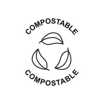 Compostable Packaging Symbol with Three Leaves in a Recycling Loop, Eco-friendly and Sustainable Material Indicator vector