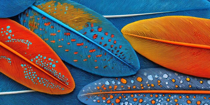 Colorful feathers creating abstract natural texture macro pattern photo