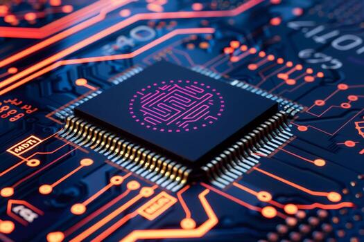 Artificial intelligence cpu processing data on circuit board photo