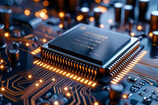 computadora procesador unidad trabajando en iluminado circuito tablero foto