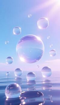 Floating Crystal Spheres on Water Abstract Digital Art photo