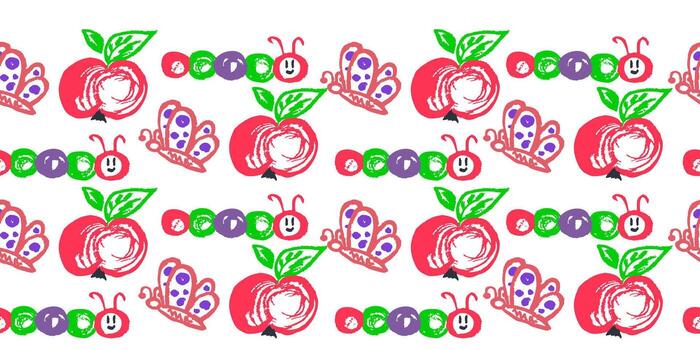 A pattern with colorful apples and butterflies vector
